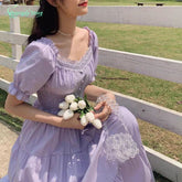 Voguable Fashion Women Purple Elegantes Long CottageCore Vintage Women's Wear Aesthetic Summer Fairy Dress Sukienka Kawaii voguable