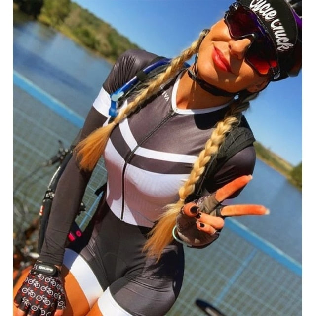 new Triathlon Suit Women's sexy Cycling Suit One Piece Jumpsuit suboman 2021 mtb Long Sleeve Suit Tights Running Swimsuit Jersey voguable