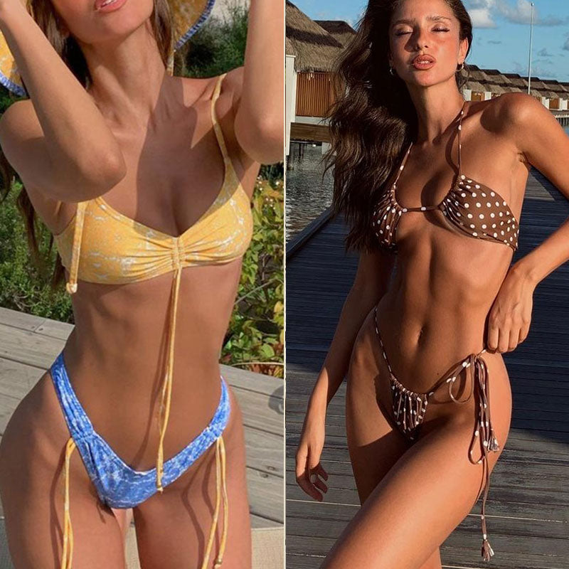 Voguable 2021 Bikinis Micro Thong Bandage Adjustable Swimsuti Sexy Swimwear Women Summer Bikini Set Floral Print Biquini Beach Wear voguable