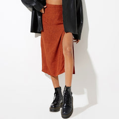 Fashion vintage skirt 2021 flower polka dot print high waist stretch split long A-line skirts for women beach maxi skirt voguable