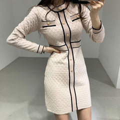 ZAWFL Autumn Winter Women Knitted Dress 2021 New Korean Long Sleeve O-Neck Bandage Sweater Clothing Elegant Ladies Dresses voguable