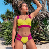 Sexy High Waist Bikini Women Swimsuit 2021 New Arrival Swimwear Hollow Out Print Striped Bathing Suit Beachwear Biquini Female voguable