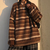 Voguable High Street Women Sweater Striped Contrasting Color Sweaters Vintage O-Neck Long Sleeve Knitwear Pullovers Women Clothes voguable