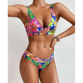 Miturn 2021 New Leaves Printed Low Waist Two Pieces Bikini Set Swimsuit Female Women Beachwear Swimwear Bather Bathing Suit voguable