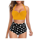 Voguable Women Swimsuits Vintage Bandeau Push Up Polka Dot Plus Size Bathing Suits High Waisted Bikini voguable