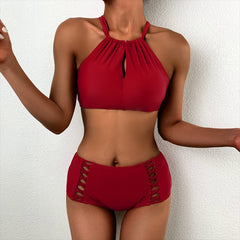 Lemonsissi 2021 Pink Printed High Waist Two Pieces Bikini Set Tankini Swimsuit Women Beachwear Swimwear Bather Bathing Suit voguable