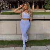 CXUEY Running Yoga Fitness Suit Gym Women Sportswear Dry Fit Sport Outfit 2 Piece Set Workout Clothes for Women Tracksuit White voguable