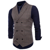 Voguable 2021 Brand Suit Vest Men Jacket Sleeveless Beige Gray Brown Vintage Tweed Vest Fashion Spring Autumn Plus Size Waistcoat voguable