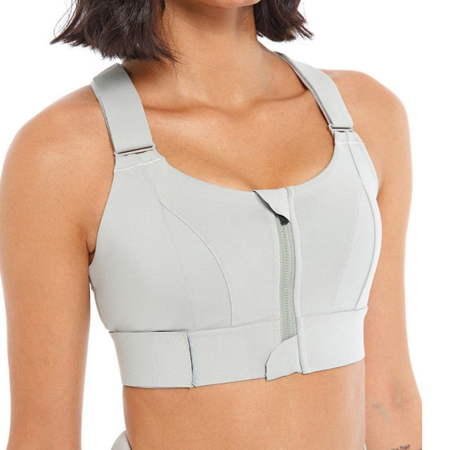 Women Sports Bras Tights Crop Top Yoga Vest Front Zipper Plus Size Adjustable Strap Shockproof Gym Fitness Athletic Brassiere voguable