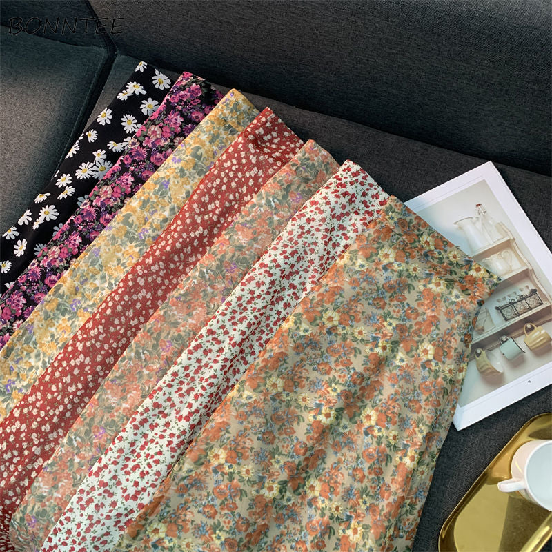 Empire Skirts Women Retro Chic Fashion Soft Chiffon Summer Vacation Ladies Clothing Hot Sale Popular Floral Korean Femme Skirt voguable