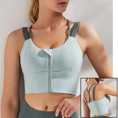 Cloud Hide Front Zipper Sports Bra Women Underwear Push Up Yoga Crop Top Bras Solid Athletic Vest Gym Fitness Shirt Sportswear voguable