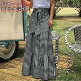 Voguable Long Skirts Women 2022 Autumn Celmia Vintage High-Waist Female Skirts Casual Plaid Check Loose Printed Belted Pleated Maxi Skirt voguable