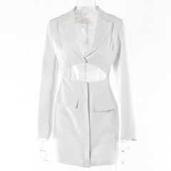 GACVGA 2021 Autumn Fashion Long Sleeve Blazer Dress Women Sexy Notched Collar Hollow Out Buttons Jacket Office Lady Slim Outfits voguable