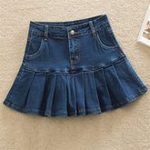 Denim Skirt With Ruffles 6XL 7XL Harajuku Y2K Jeans Skater Woman High Waist Bottom Female Casual Pleated Micro Mini Short Jurken voguable