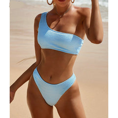 Riseado Sexy High Waist Bikinis Bandeau Swimwear Women 2021 Ribbed Women's Swimsuits One Shoulder Bathing Suits Solid Biquini voguable