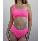 Riseado Sexy High Waist Bikinis Bandeau Swimwear Women 2021 Ribbed Women's Swimsuits One Shoulder Bathing Suits Solid Biquini voguable