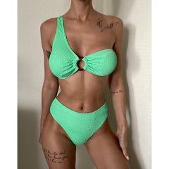 Riseado Sexy High Waist Bikinis Bandeau Swimwear Women 2021 Ribbed Women's Swimsuits One Shoulder Bathing Suits Solid Biquini voguable