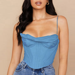 Voguable Satin Corset Top Spaghetti Strap Lining Cowl Neck Boning Padded 2Layer Backless Zipper Bustier Sexy Crop Tops Women 2021 voguable