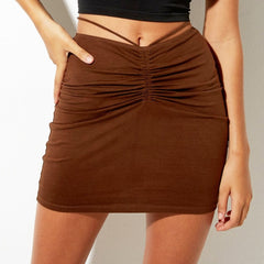 New High Waist Lace Up Mini Skirts Womens Ruched Drawstring Hip Sexy Tight Slit Skirt Club Wrinkled Irregular Orange Pary G1860 voguable