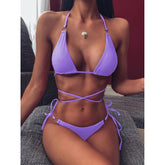 Voguable Two-piece Sexy Push Up Bikini 2021 Halter Swimwear Women Swimsuit Female Bandage Micro Thong Bikinis Set Swimming for Bathing Suit biquini voguable