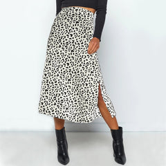 Summer women vintage elegant beach midi boho skirt 2021 Women Leopard print split sexy zip skirts womens Casual skirts female voguable