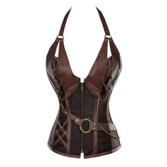 Voguable Gothic Steampunk Corset Corselete Women's Corsets Plus Size Halloween Bodice Plus Size Straitjacket Leather Steel Boned Bustier voguable
