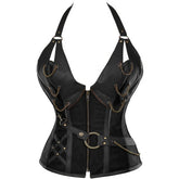 Voguable Gothic Steampunk Corset Corselete Women's Corsets Plus Size Halloween Bodice Plus Size Straitjacket Leather Steel Boned Bustier voguable