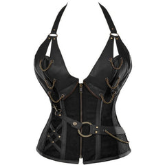Voguable Gothic Steampunk Corset Corselete Women's Corsets Plus Size Halloween Bodice Plus Size Straitjacket Leather Steel Boned Bustier voguable