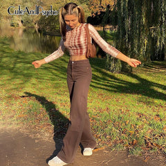 Vintage Baggy Brown Jeans Women Streetwear Loose High Waist Trousers Harajuku Fashion Cotton Denim Sweatpants Cuteandpsycho voguable