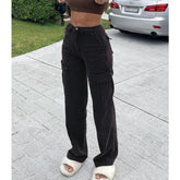 Voguable Rockmore Brown Vintage Baggy Jeans Women 90s Streetwear Pockets Wide Leg Cargo Pants Low Waist Straight Denim Trousers 2021 voguable