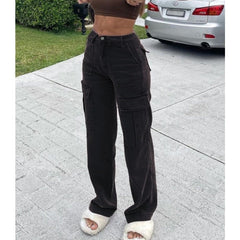 Voguable Rockmore Brown Vintage Baggy Jeans Women 90s Streetwear Pockets Wide Leg Cargo Pants Low Waist Straight Denim Trousers 2021 voguable