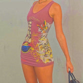 Voguable Bold Shade Street Style Women Summer Dress Indie Casual Fashion Graphic Printing Mini Dresses Sleeveless Bodycon Clothes 2021 voguable