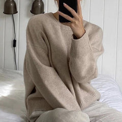 WYWM Cashmere Elegant Women Sweater Oversized Knitted Basic Pullovers O Neck Loose Soft Female Knitwear Jumper voguable