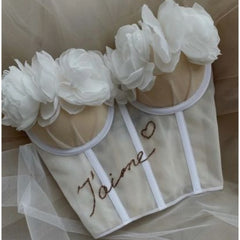 Fairy 3D Flowers Embroidered Fish Bone Corset Camisoles Tube Wrap Chest Bra Tank Tops Lace Cami Crop Rhinestone Mesh Top 2022 voguable