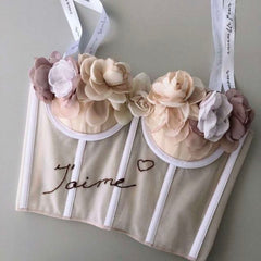 Fairy 3D Flowers Embroidered Fish Bone Corset Camisoles Tube Wrap Chest Bra Tank Tops Lace Cami Crop Rhinestone Mesh Top 2022 voguable