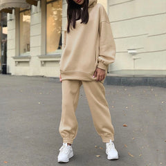 Voguable Women's Tracksuit Casual Fleece Two Piece Sets Oversized Hooded Long Sleeve Female Hoodie Suit 2021 Winter Sportwear Ladies Set voguable