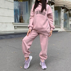 Voguable Women's Tracksuit Casual Fleece Two Piece Sets Oversized Hooded Long Sleeve Female Hoodie Suit 2021 Winter Sportwear Ladies Set voguable
