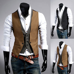 Voguable Fake Two Piece Mens Suit Vest Slim Casual Business Gentlemen Men Waistcoat Groomman Wedding Mens Gilet Oversized Steampunk Vests voguable