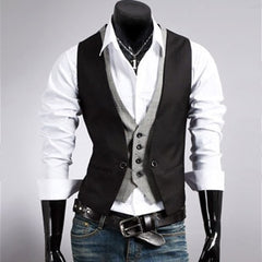 Voguable Fake Two Piece Mens Suit Vest Slim Casual Business Gentlemen Men Waistcoat Groomman Wedding Mens Gilet Oversized Steampunk Vests voguable