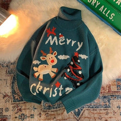 Voguable Men's And Women'sTurtleneck Christmas Sweater Ladies Lovely Elk Pullover Sweater Outer Wear Sweater Holiday Costumes Loose Top voguable