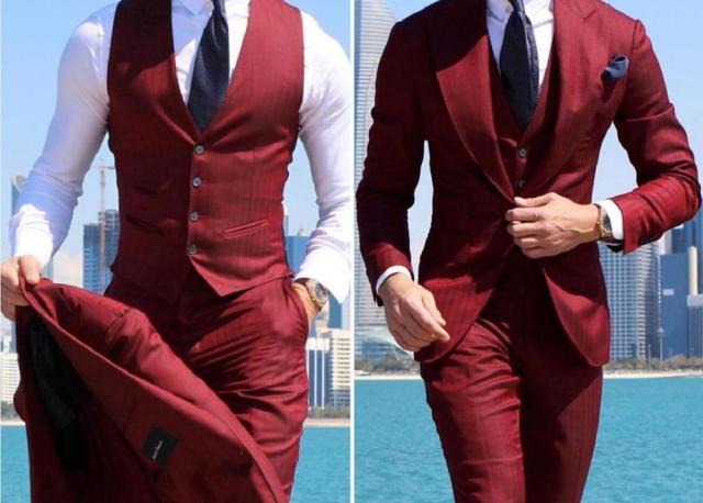 Voguable Classy Wedding Tuxedos Suits Slim Fit Bridegroom For Men 3 Pieces Groomsmen Suit Male Cheap Formal Business  (Jacket+Vest+Pants£© voguable