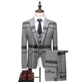 Voguable Men's Wedding Plaid Blue Gray Blazers Jacket Pants Vest 3 Pcs Set 202 Slim Fit Business Tuxedo Dress Classic Formal Suits Coat voguable