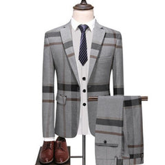 Voguable Men's Wedding Plaid Blue Gray Blazers Jacket Pants Vest 3 Pcs Set 202 Slim Fit Business Tuxedo Dress Classic Formal Suits Coat voguable