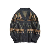 Voguable Retro Japanese V-neck Sweater Male Diamond-shaped Contrast Jacquard Thread Autumn-winter Casual Jacket Loose Jumpers Men's Trend voguable