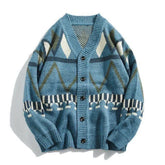 Voguable Retro Japanese V-neck Sweater Male Diamond-shaped Contrast Jacquard Thread Autumn-winter Casual Jacket Loose Jumpers Men's Trend voguable