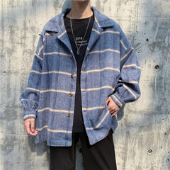 Voguable Men Korean Style Overcoat Wool Plaid Men's Streetwear Windbreaker Harajuku Fashions Oversize Jackets Coats voguable