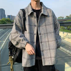 Voguable Men Korean Style Overcoat Wool Plaid Men's Streetwear Windbreaker Harajuku Fashions Oversize Jackets Coats voguable