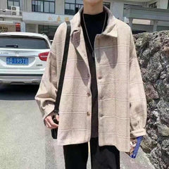 Voguable Men Korean Style Overcoat Wool Plaid Men's Streetwear Windbreaker Harajuku Fashions Oversize Jackets Coats voguable