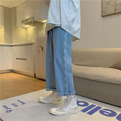 Voguable Stitching Plaid Jeans Men's Trend Loose Casual Straight Wide-leg Pants Streetwear Hip-hop Washed Denim Trousers Oversize S-3XL voguable