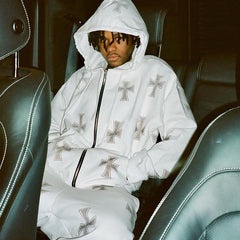 Voguable Hip Hop Sweatshirt Rhinestone Graphics Men's Oversized Hoodies Joggers Y2K Aesthetic Zip Up Punk Sport Jacket Men Streetwear voguable